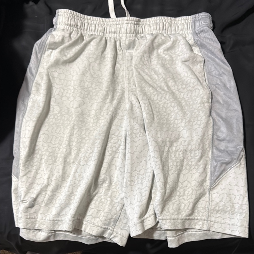 Under Armour White and Gray Athletic Shorts with Elastic Waistband